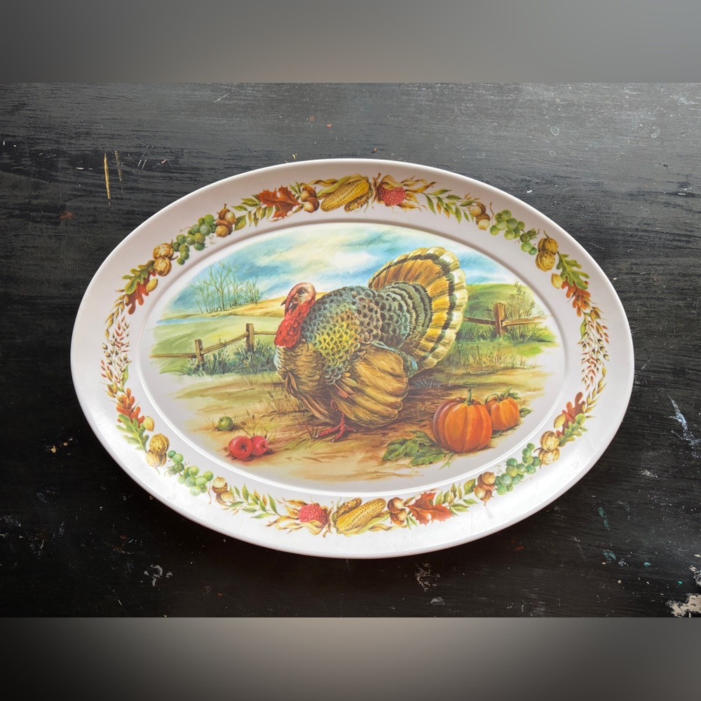 vintage melamine brookpark turkey serving plate tray platter